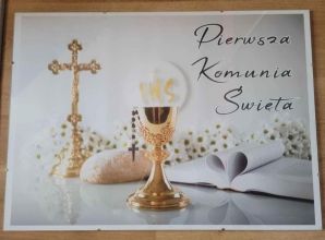 Pierwsza Komunia Święta - Plakat komunijny w antyramie.