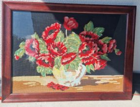 Ręcznie haftowany obraz maki 78x58cm