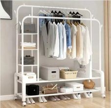 Podwójny wielofunkcyjny wieszak na ubrania biały