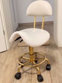 Fotel kosmetyczny / taboret z oparciem – biały ze...