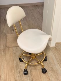 Fotel kosmetyczny / taboret z oparciem – biały ze...