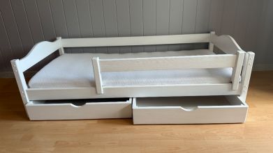 Łóżko białe drewniane dziecięce 180x90 szuflady...