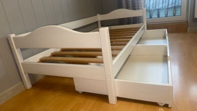 Łóżko białe drewniane dziecięce 180x90 szuflady...