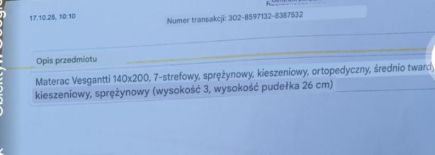 Nowy materac na łózko 140x200