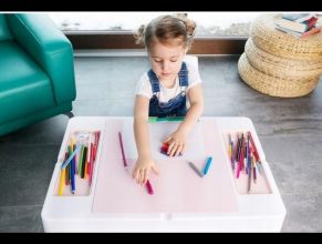 ZESTAW Szary Stolik + Krzesełko TEGA Multi Fun blat LEGO