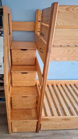 Łóżko piętrowe drewniane ze schodami + materace +...